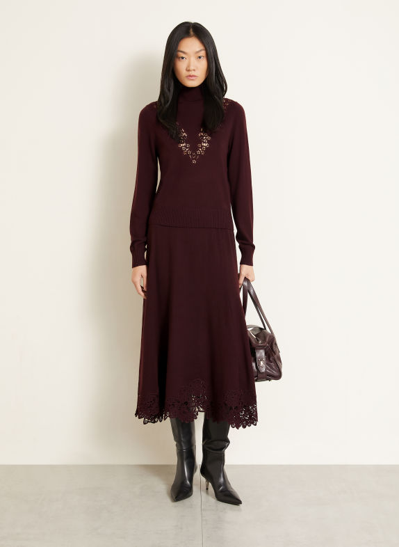 ZIMMERMANN VALIANT Sweater Made of Merino Wool with Lace DARK RED