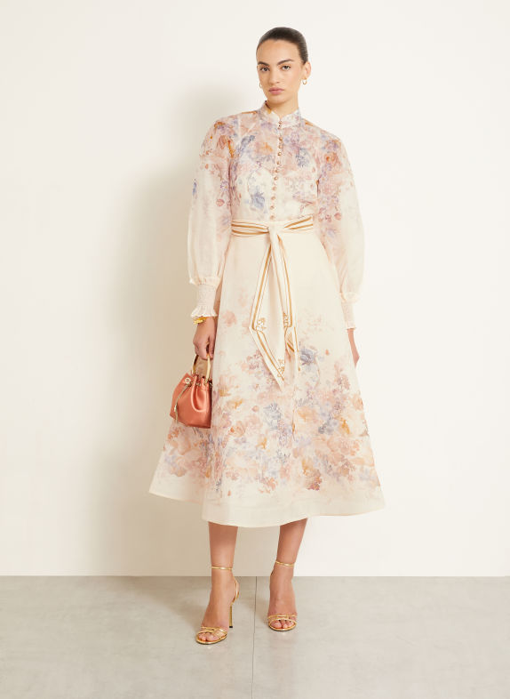 ZIMMERMANN ASCENT-blouseshirt met linnen en zijde CRÈME / BEIGE / LICHTPAARS