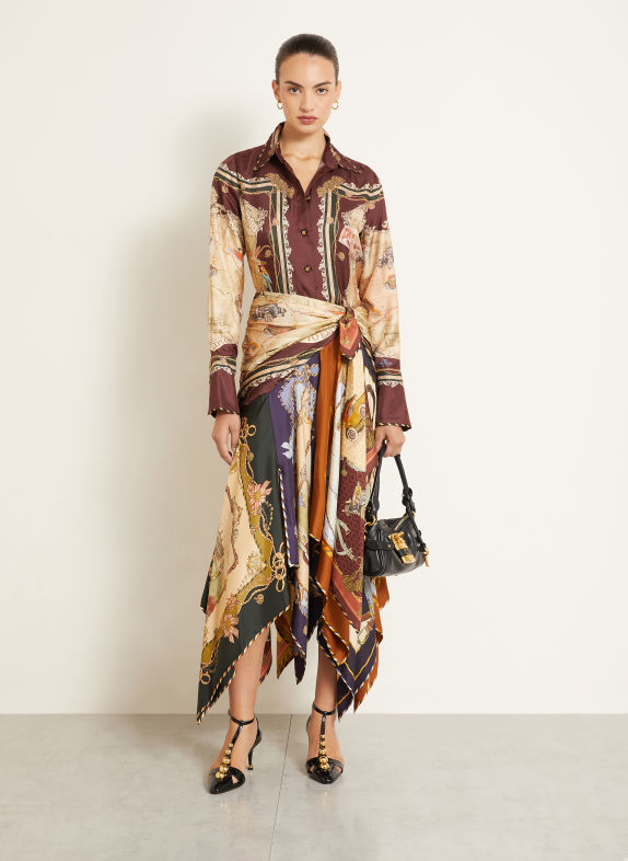 ZIMMERMANN ASCENT Skirt with Linen and Silk CREAM / BEIGE / LIGHT PURPLE