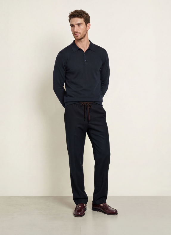 MAURIZIO  BALDASSARI Gebreid poloshirt DONKERBLAUW