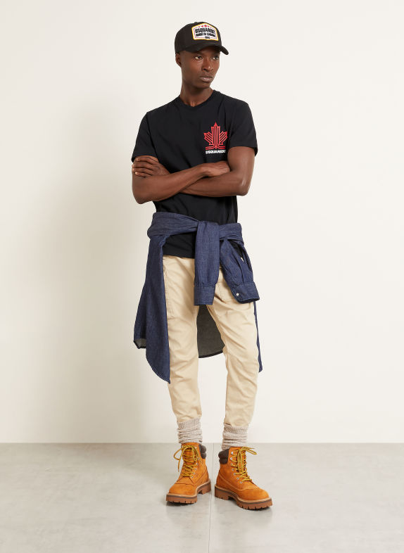 DSQUARED2 Tričko ČERNÁ / TMAVĚ ČERVENÁ / BÍLÁ