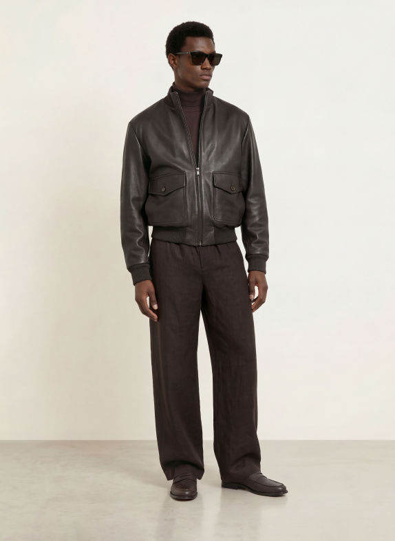 BOSS Lederblouson MASON DUNKELBRAUN