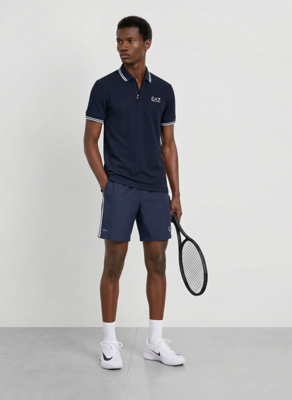 EA7 EMPORIO ARMANI Funktions-Poloshirt DUNKELBLAU / WEISS