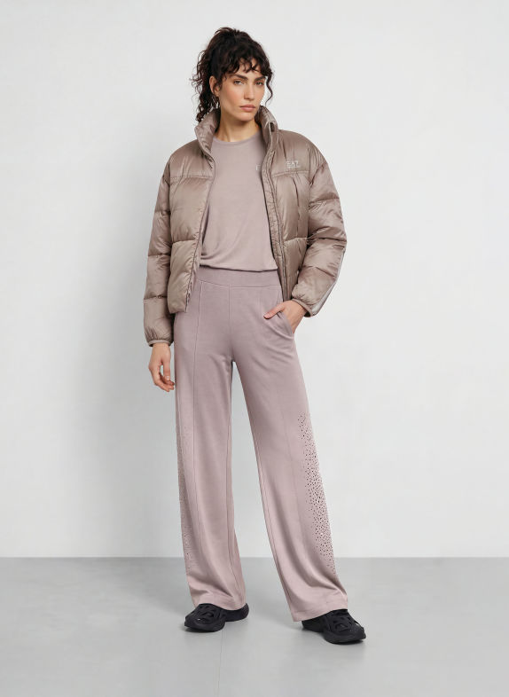 EA7 EMPORIO ARMANI Tepláky s ozdobnými kamínky ČERNOŠEDÁ