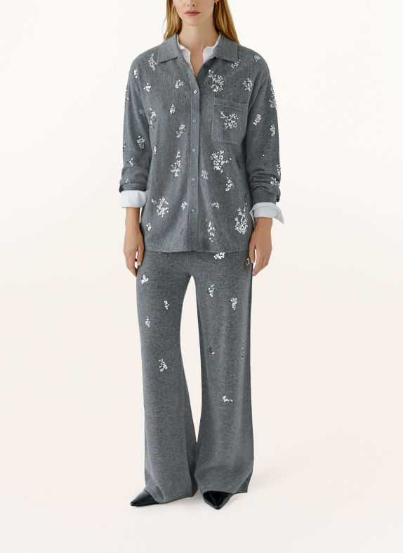 Oui Gebreide broek met pailletten GRIJS / ZILVER