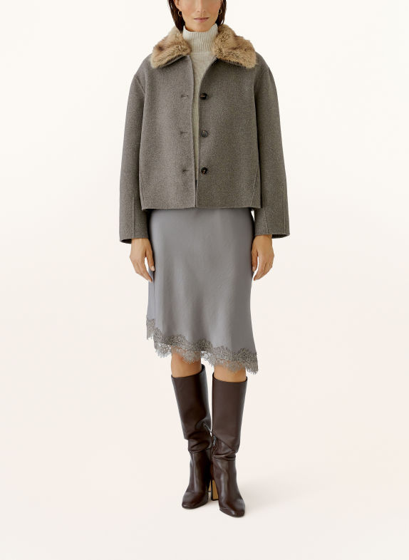 Oui Jas met afneembare Kraag van kunstbont TAUPE / BEIGE