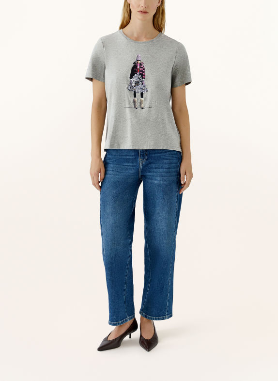 Oui T-shirt met pailletten GRIJS / DONKERPAARS / ZWART