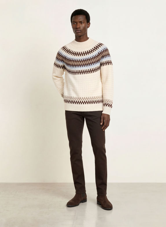 BOSS Pullover FIOTTO WEISS / DUNKELBRAUN / HELLBLAU