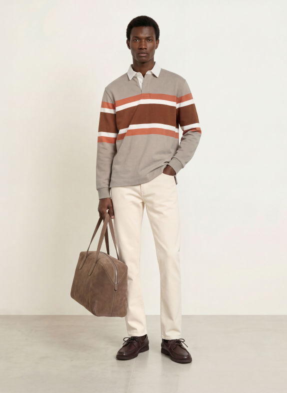 BOSS Sweat-Poloshirt SAARINEN BRUIN / TAUPE / WIT
