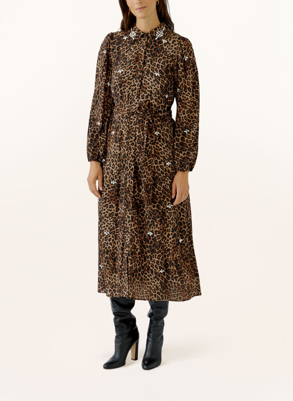 Oui Rochie tip cămașă cu pietre decorative BEJ / MARO / NEGRU