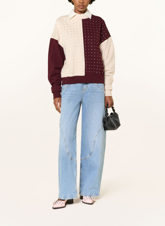 ESSENTIEL ANTWERP KOLDI-Sweatshirt met sierstenen DONKERROOD / CRÈME