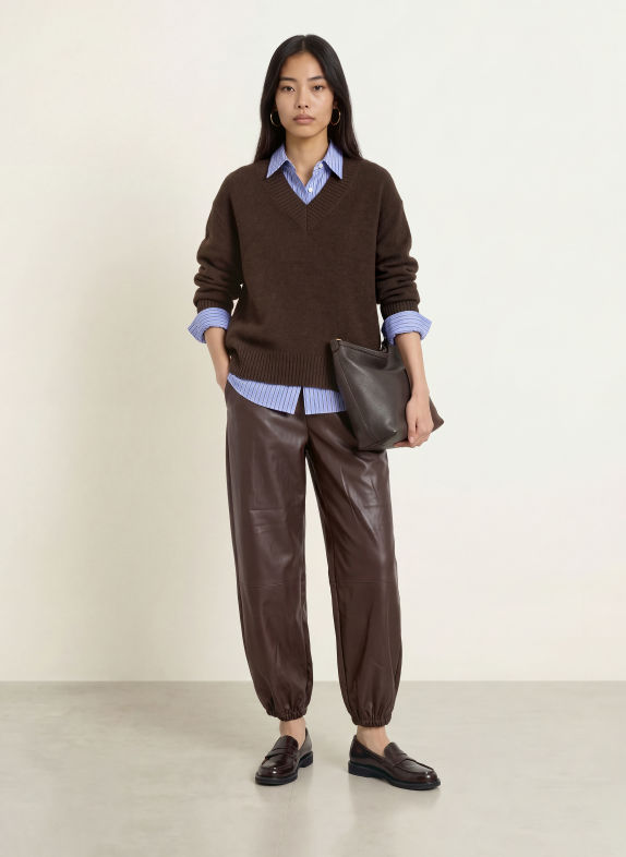 Buena Vista Pantalon 7/8 effet cuir MARRON FONCÉ
