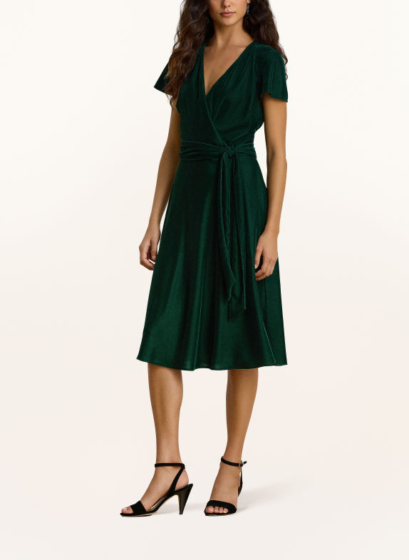 LAUREN RALPH LAUREN Samtkleid in Wickeloptik DUNKELGRÜN