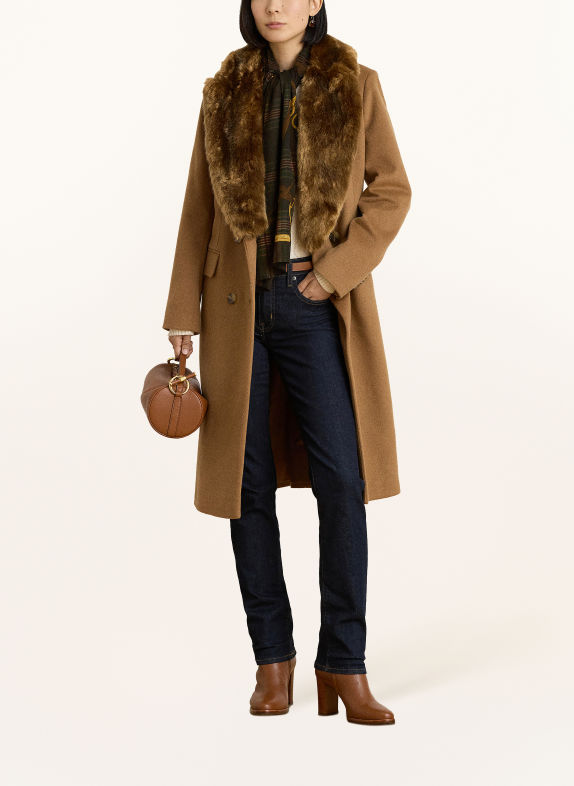 LAUREN RALPH LAUREN Płaszcz z sztucznym futrem CAMELOWY