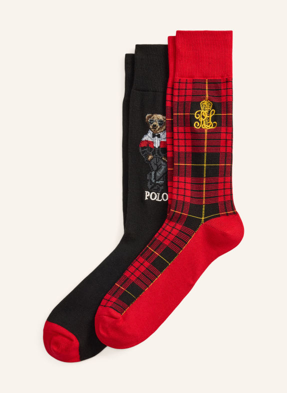 POLO RALPH LAUREN Lot de 2 paires de chaussettes NOIR / ROUGE / JAUNE