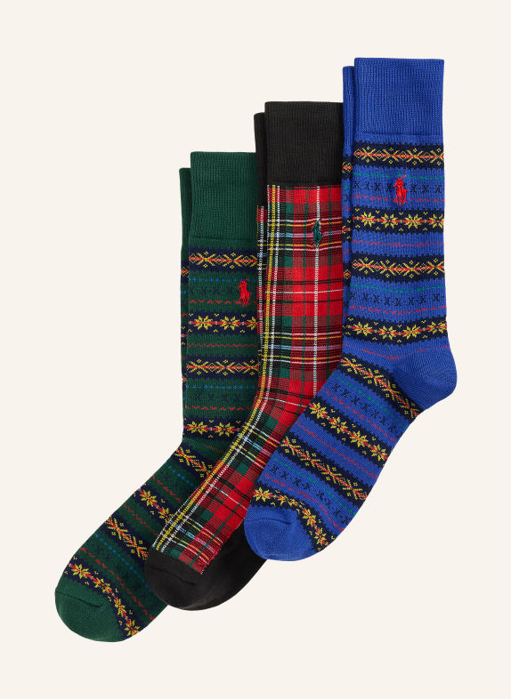 POLO RALPH LAUREN Lot de 3 paires de chaussettes avec coffret cadeau GROEN / ROUGE / BLEU