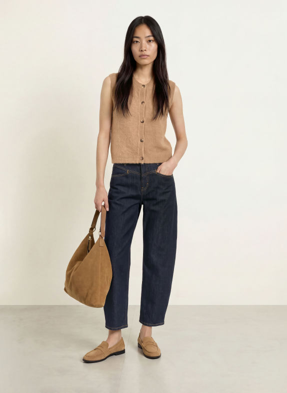 OPUS PANTS Pletená vesta PORAH SVĚTLE HNĚDÁ