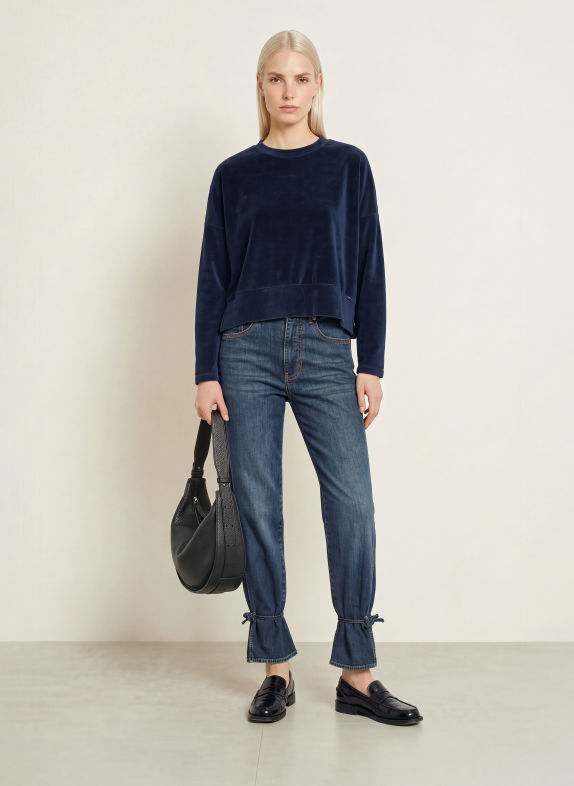 Herrlicher SENA velvet sweatshirt DARK BLUE