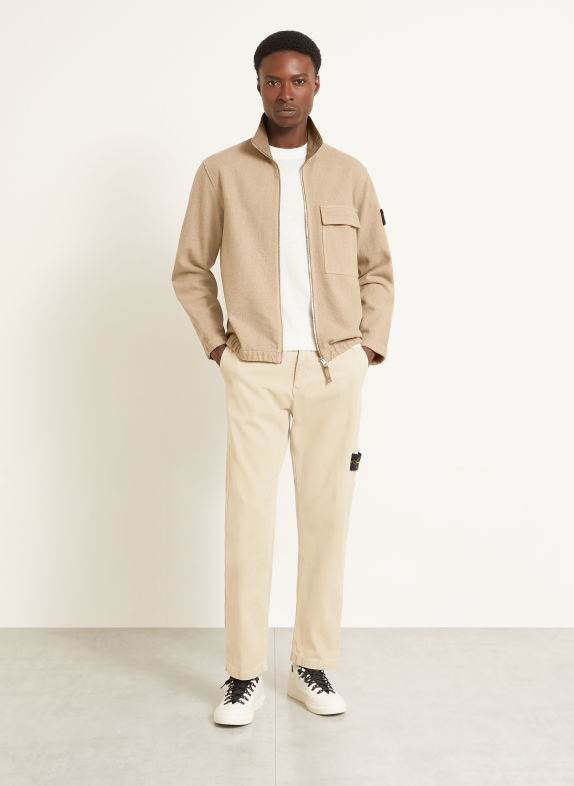 STONE ISLAND Flanelová svrchní košile BÉŽOVÁ / ČERNOŠEDÁ