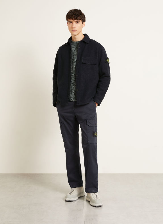 STONE ISLAND Svrchní košile z bouclé TMAVĚ MODRÁ