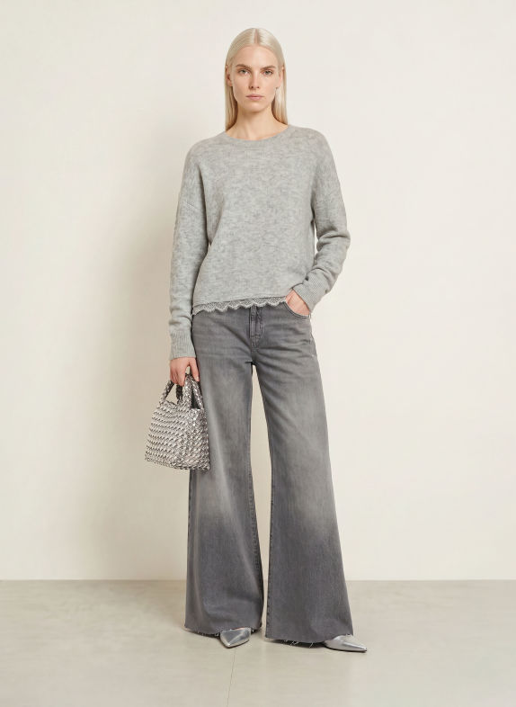MILANO ITALY Pull à dentelle GRIS CLAIR