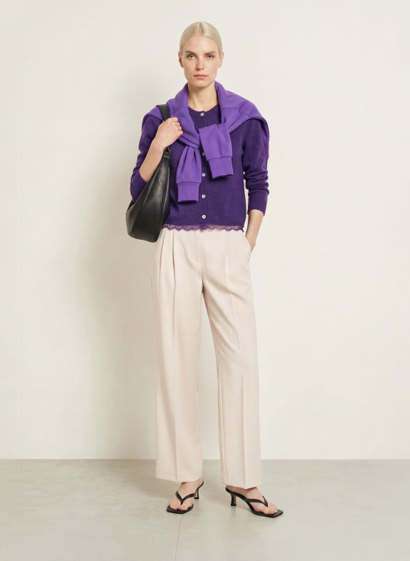MILANO ITALY Strickjacke mit Spitze DUNKELLILA
