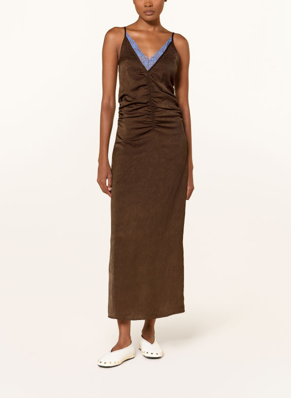 BAUM UND PFERDGARTEN ATALIE Dress with Lace DARK BROWN / LIGHT BLUE