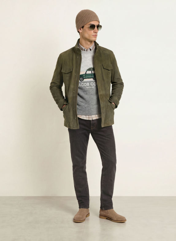 JACOB COHEN Veste saharienne en cuir OLIVE