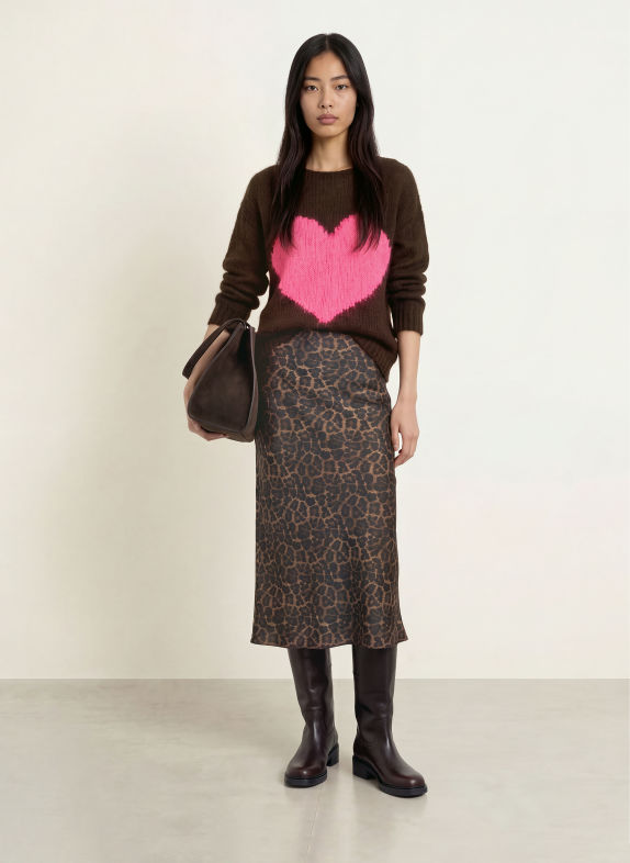 miss goodlife Pull en alpaga MARRON FONCÉ / ROSE FUCHSIA FLUO