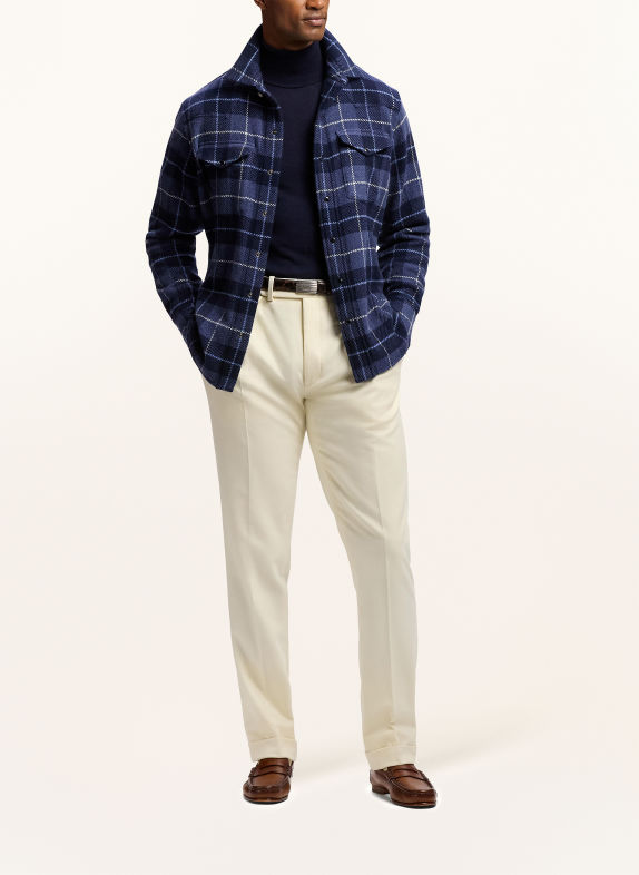 RALPH LAUREN PURPLE LABEL Overshirt aus Cashmere DUNKELBLAU / WEISS