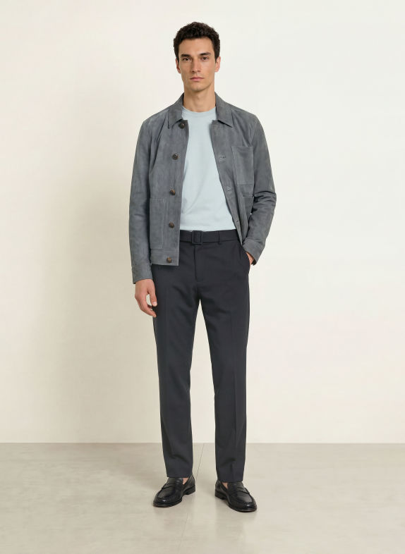 REISS Lederjacke WILSTEAD BLAUGRAU