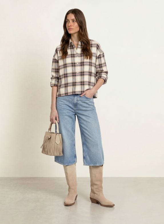 BOSS BEA Flannel Shirt Blouse BROWN / ECRU / RED