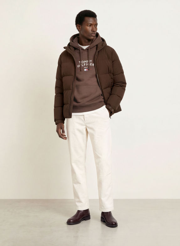 TOMMY HILFIGER Hoodie DARK BROWN / CREAM / DARK RED