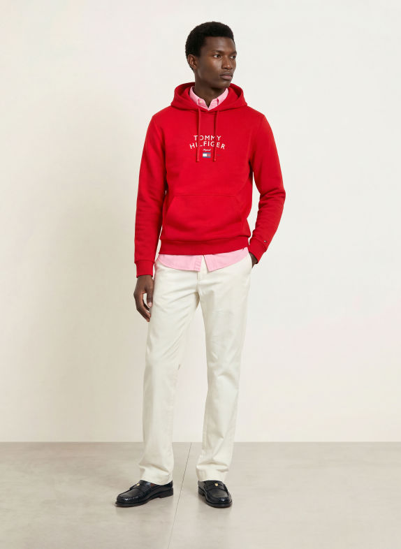 TOMMY HILFIGER Hoodie ROT / CREME / DUNKELBLAU