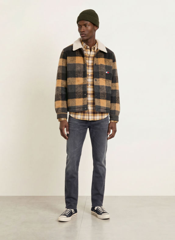 TOMMY JEANS Flanellhemd Regular Fit DUNKELGELB / DUNKELBRAUN / ECRU