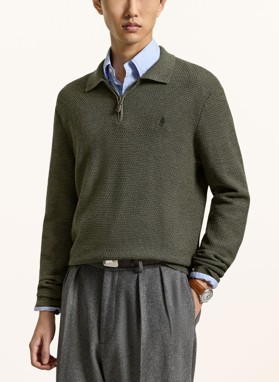 POLO RALPH LAUREN Pletená polokošile OLIVOVÁ