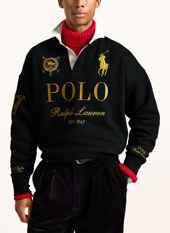 POLO RALPH LAUREN Sweatshirt-style Polo shirt BLACK / GOLD / WHITE