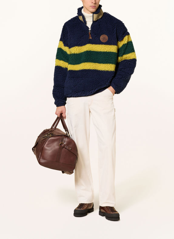 POLO RALPH LAUREN Svetr troyer s kapucí z plyšové kožešiny TMAVĚ MODRÁ / ŽLUTÁ / ZELENÁ
