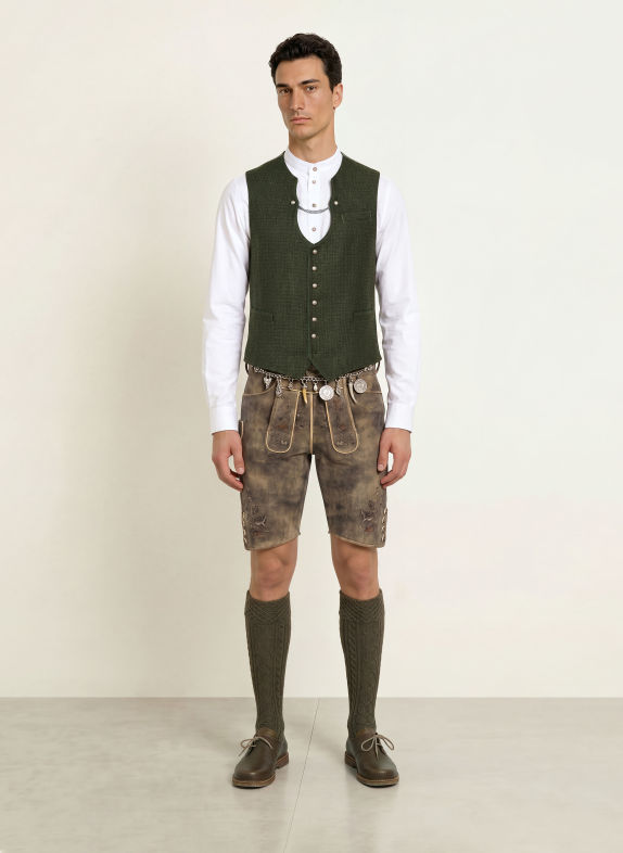Heimatglück Tracht Traditioneel gilet MANUEL met linnen DONKERGROEN / GROEN