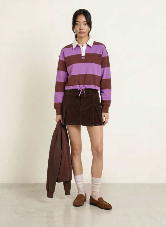 TOMMY JEANS Rugby shirt PURPLE / BROWN