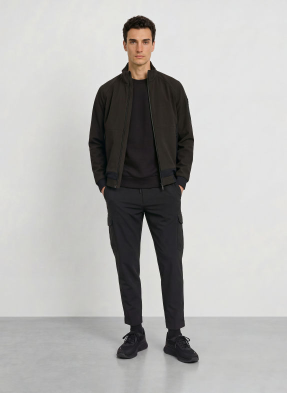 BOSS Bunda CORD FLEECE z kombinace materiálů ČERNÁ
