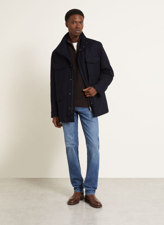 Brioni Field jacket with kasjmier DONKERBLAUW
