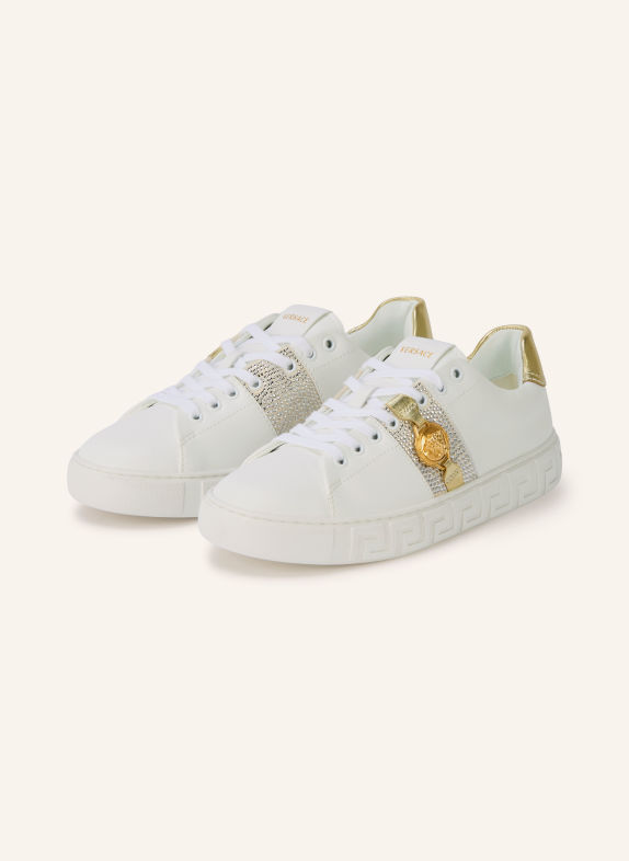 VERSACE Sneaker mit Schmucksteinen WEISS / GOLD