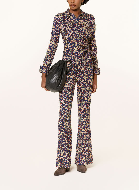 DIANE VON FURSTENBERG Jumpsuit MICHELE aus Jersey BEIGE / DUNKELROT / DUNKELBLAU