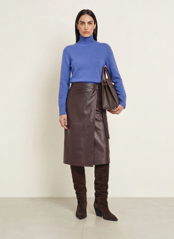 DIANE VON FURSTENBERG Wickelrock SILVIA aus Leder DUNKELROT