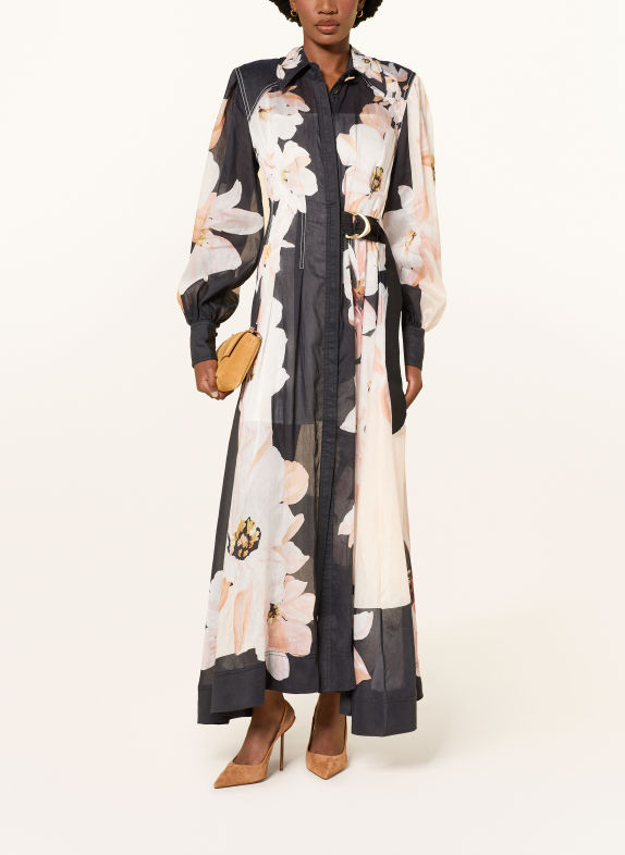 Aje. ROSANNA shirt dress with linen BLACK / LIGHT ORANGE / WHITE