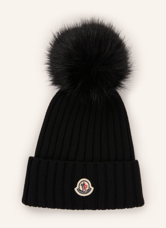 MONCLER Hat with faux fur BLACK / ECRU