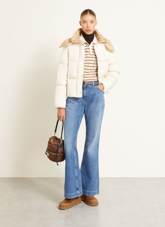 MONCLER Daunenjacke CASTELNEW mit abnehmbarer Kapuze ECRU / BEIGE