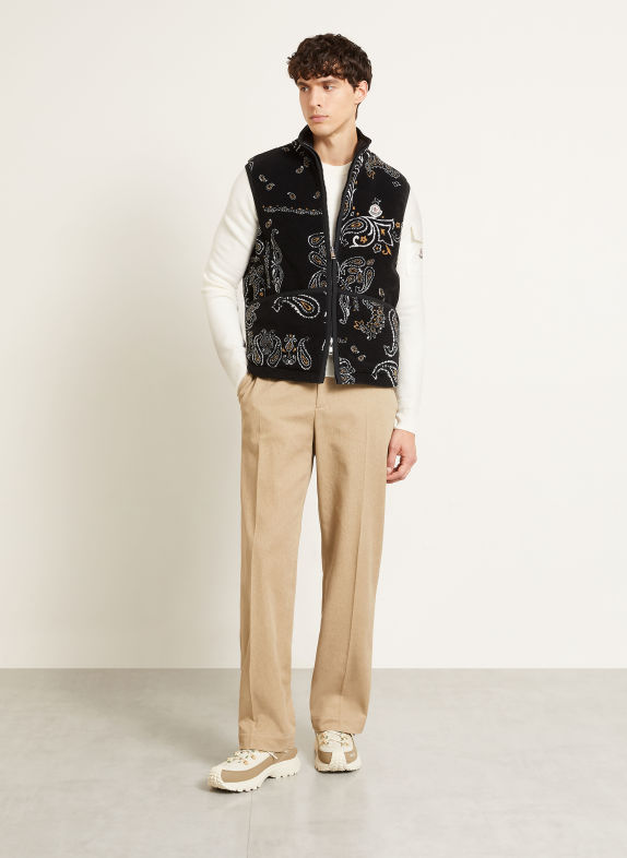MONCLER Veste polaire sans manches réversible NOIR / CHAMEAU / ÉCRU