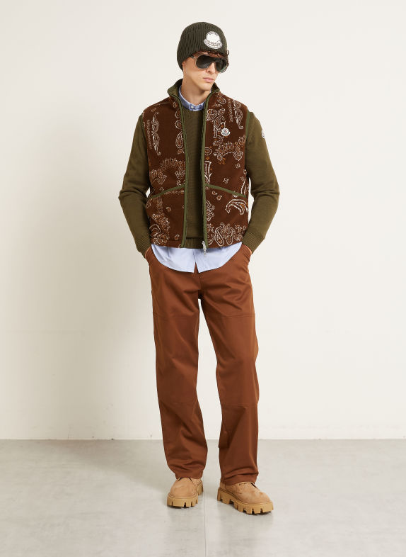 MONCLER Veste polaire sans manches réversible MARRON / ÉCRU / KAKI